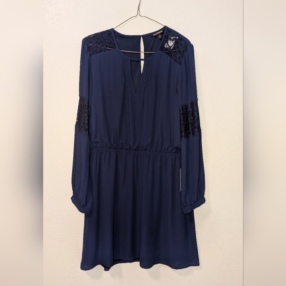 Express Navy Long Sleeve Dress - Picture 2 of 9